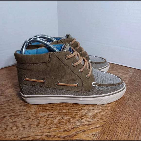 Sperry Womens Top-Sider Shoes Sz 5.5 Sequins Olive Green Hightops Lace Up. - Picture 2 of 9